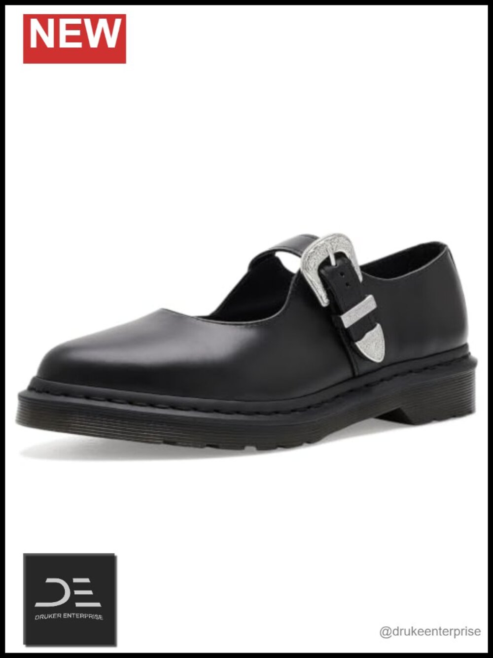 Waxed Atlas Leather Western Buckle Mary Jane Flat